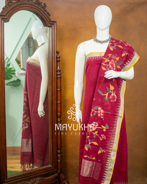 Maroon Pondru Jamdhani Salwar Set – Handwoven Floral Elegance