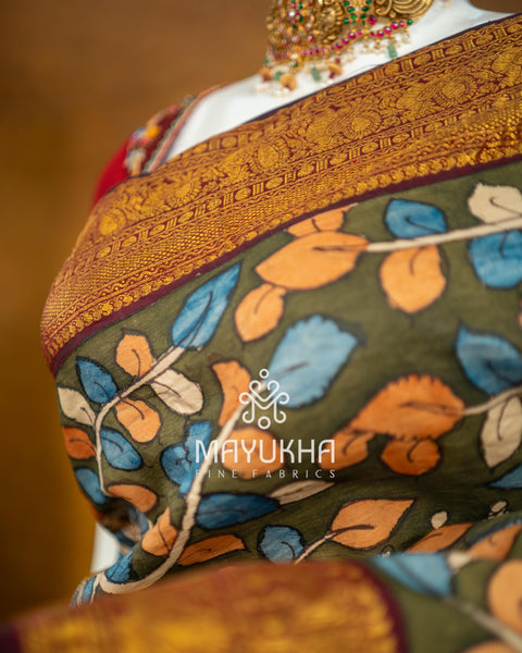 Kanchipuram Kalamkari Saree – Handwoven Silk Elegance