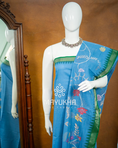 Sky Blue Pondru Jamdhani Salwar Set – Handwoven Floral Elegance