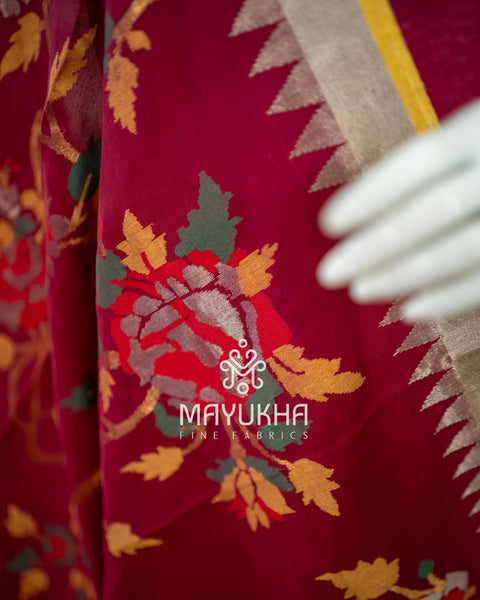 Maroon Pondru Jamdhani Salwar Set – Handwoven Floral Elegance