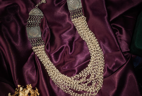 Multilayered Silver & Pearl Necklace