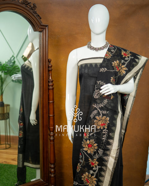 Black Pondru Jamdhani Salwar Set – Handwoven Premium