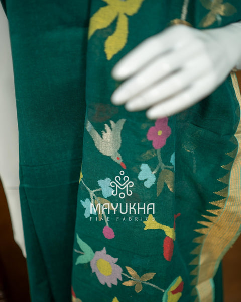 Green Pondru Jamdhani Salwar Set – Handwoven Floral Elegance