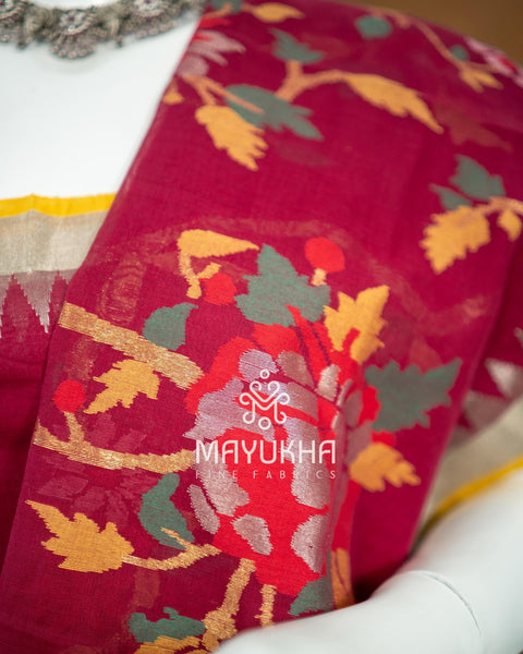 Maroon Pondru Jamdhani Salwar Set – Handwoven Floral Elegance