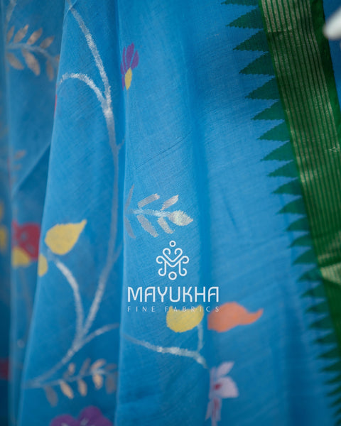 Sky Blue Pondru Jamdhani Salwar Set – Handwoven Floral Elegance