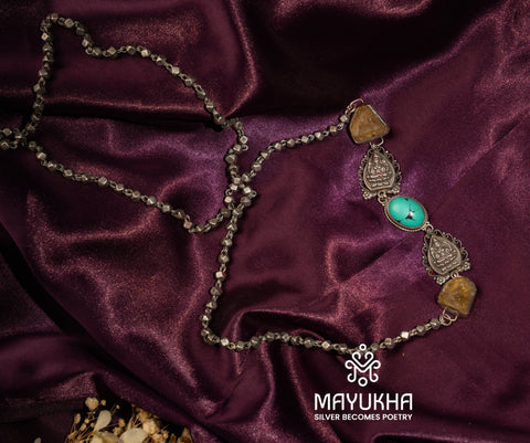 Long Dangling Beaded Silver Chain