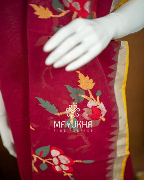 Maroon Pondru Jamdhani Salwar Set – Handwoven Floral Elegance