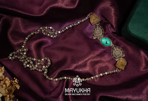 Long Dangling Beaded Silver Chain