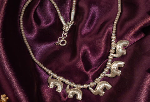 Elephant Charm Silver Bead Necklace