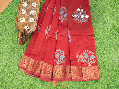 Orange Chanderi saree with matching blouse