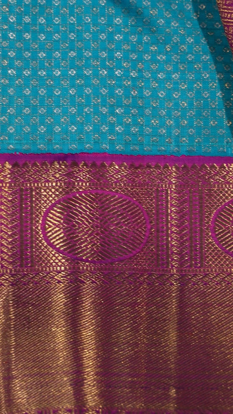 4G Pure Gold Zari Kanchipuram Saree – Turquoise with Magenta Korvai Border