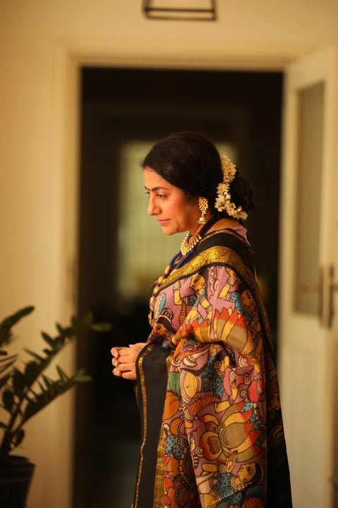 Kanchipuram Kalamkari Black Saree