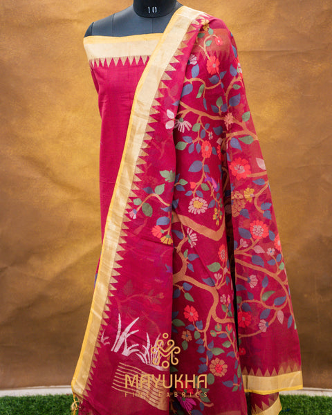 Jamdhani Suit	Red Floral & Leaves