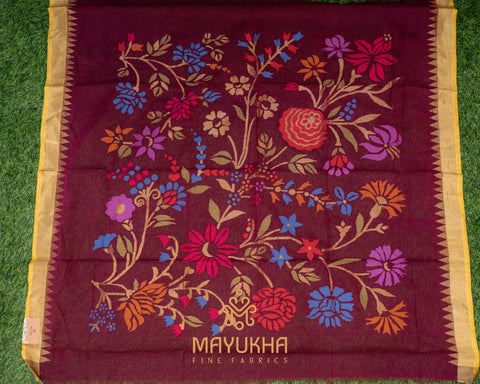 Pondru Jamdhani Blouse Fabric Brown Floral