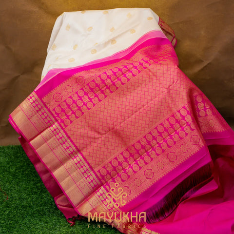 Kanchipuram White and Pink with Butis