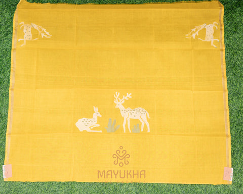Jamdhani Silk Yellow, Deer Design Blouse