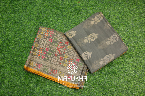 Banarasi Cotton Jamdani Suit – Sage Green with Multicolour Floral & Geometric Weave