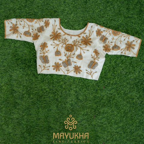 Cream with Floral Paithini Blouse Mayukhafabs