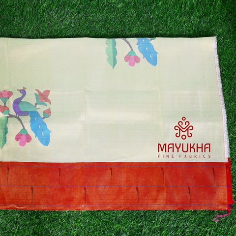 Cream with Peacock Paithini Blouse Mayukhafabs