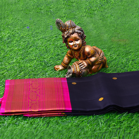 Dark blue and fuschia pink Gadhwak dupatta with buttis and tassels Mayukhafabs