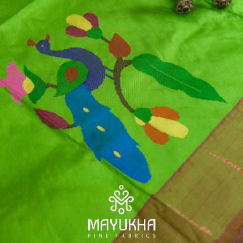 Green - Floral Peacock Paithani blouse Mayukhafabs