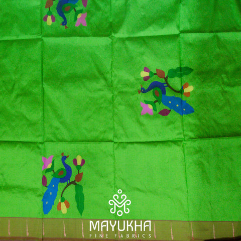 Green - Floral Peacock Paithani blouse Mayukhafabs