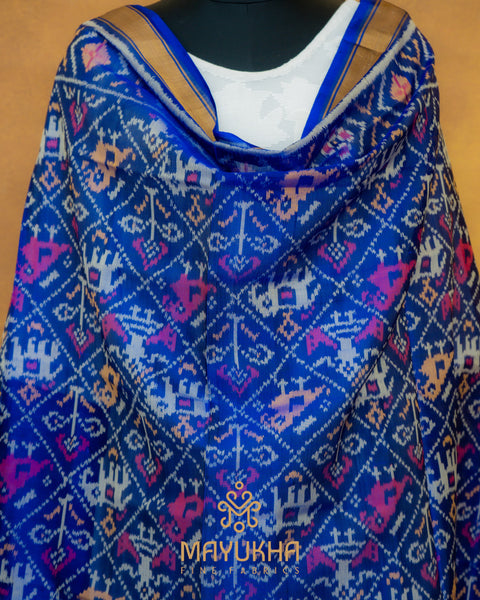 Ikkat Blue Designer Dupatta Mayukhafabs