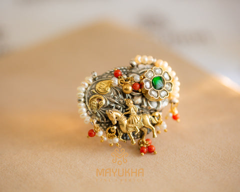 Maharaja Horse Riding Silver Designer Ring Mayukhafabs