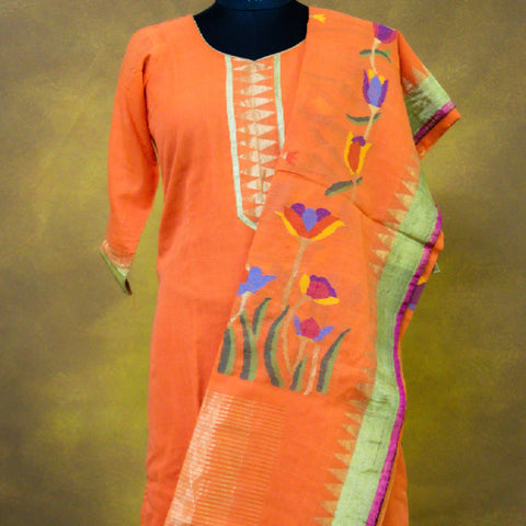 Orange floral Jamdhani Suit Mayukhafabs