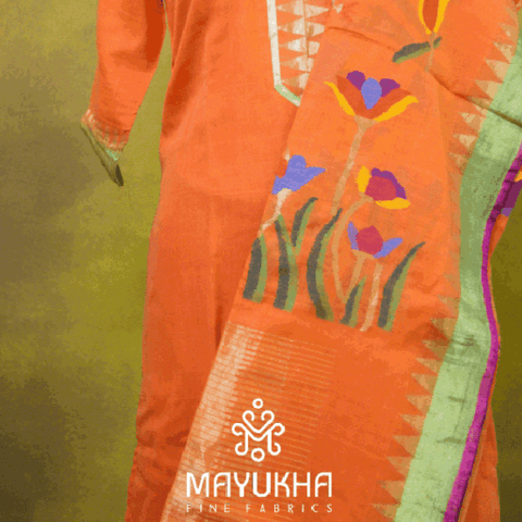 Orange floral Jamdhani Suit Mayukhafabs