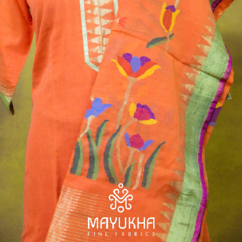 Orange floral Jamdhani Suit Mayukhafabs
