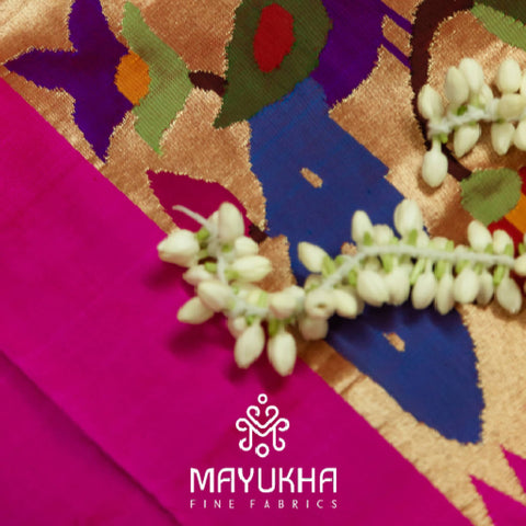 Pink - Floral Peacock Paithani Blouse Mayukhafabs