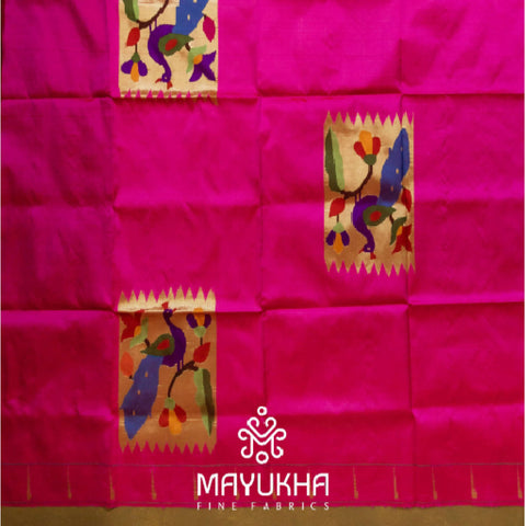Pink - Floral Peacock Paithani Blouse Mayukhafabs