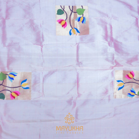 Pink -Silver Lotus Paithani blouse Mayukhafabs