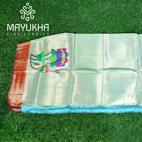 Pistachio with Lotus Paithini Blouse Mayukhafabs
