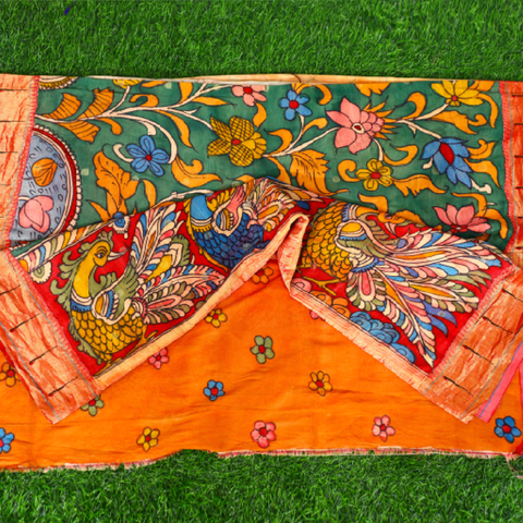 Pure Paithani and Pen kalamkari fusion saree Mayukhafabs