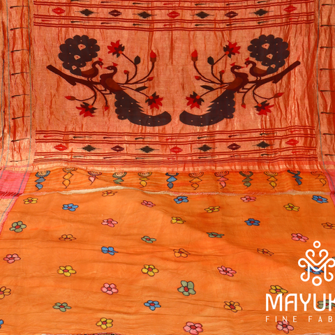 Pure Paithani and Pen kalamkari fusion saree Mayukhafabs