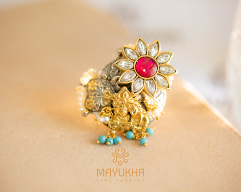 Radha Krishna Designer Silver Ring Mayukhafabs