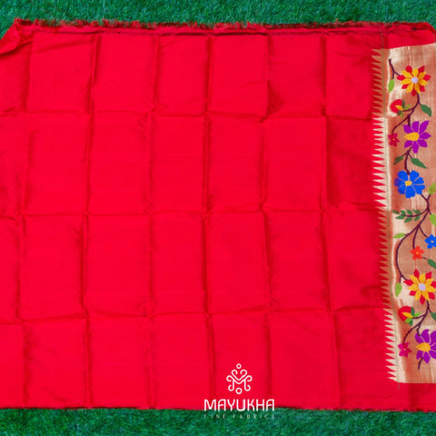 Red- Floral border Paithani blouse Mayukhafabs