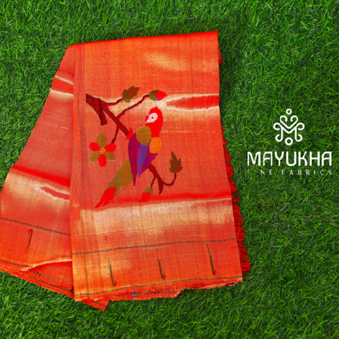 Reddish Gold Paithani Blouse with Parrot Motifs Mayukhafabs