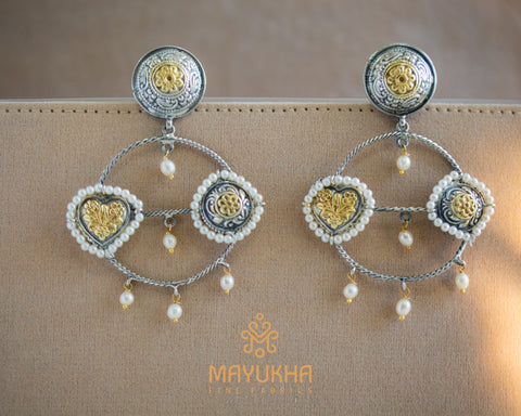 Rounded Jumkha Style Pure Silver Earrings - 24 Grams Mayukhafabs