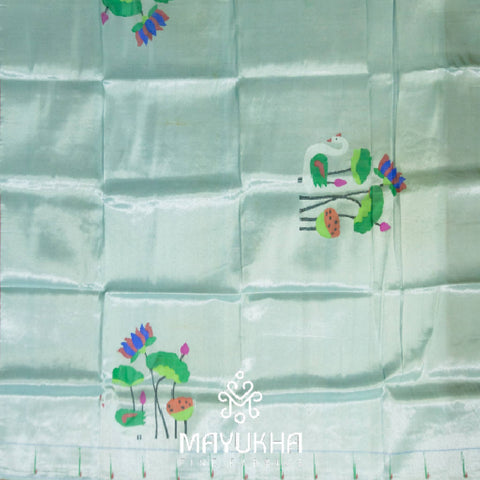 Sky Blue - Lotus and duck Paithani blouse Mayukhafabs