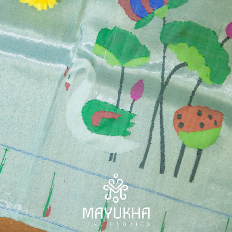 Sky Blue - Lotus and duck Paithani blouse Mayukhafabs