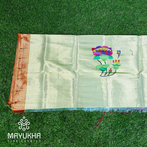 Sky-Blue with Flower Design Paithini Blouse Mayukhafabs