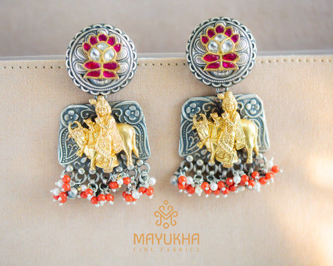 Traditional Style Pure Silver Earrings - 72 Grams Mayukhafabs