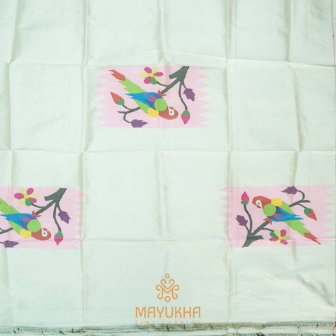 White - Parrot Paithani blouse Mayukhafabs