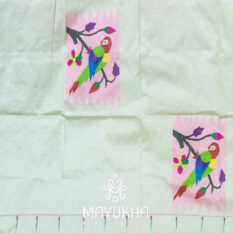 White - Parrot Paithani blouse Mayukhafabs