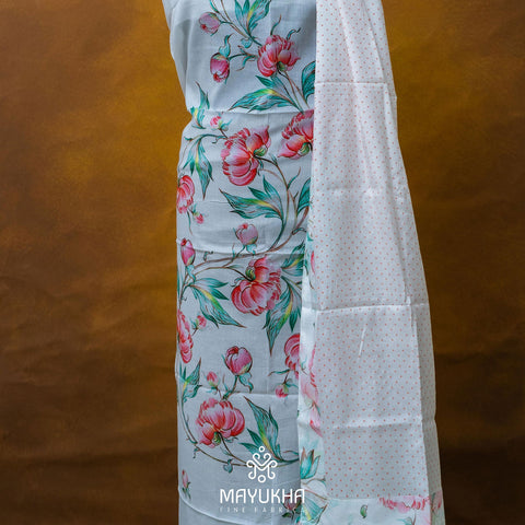 White - flower design - Cotton suit Mayukhafabs