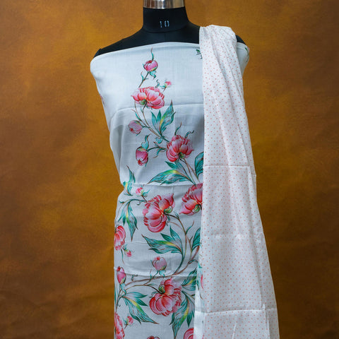 White - flower design - Cotton suit Mayukhafabs