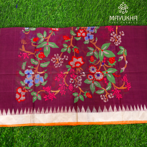 Wine coloured Jamdani blouse with floral motifs Mayukhafabs